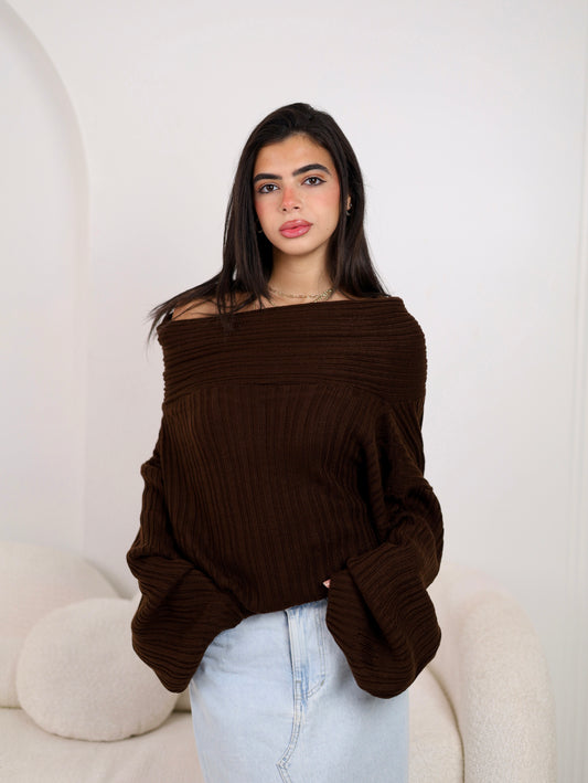 Off-Shoulder Knit - Brown