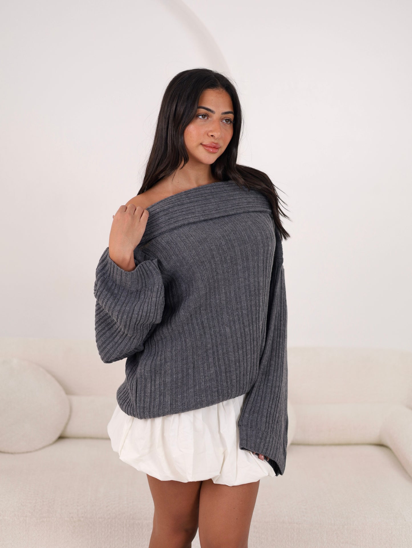 Off-Shoulder Knit - Grey