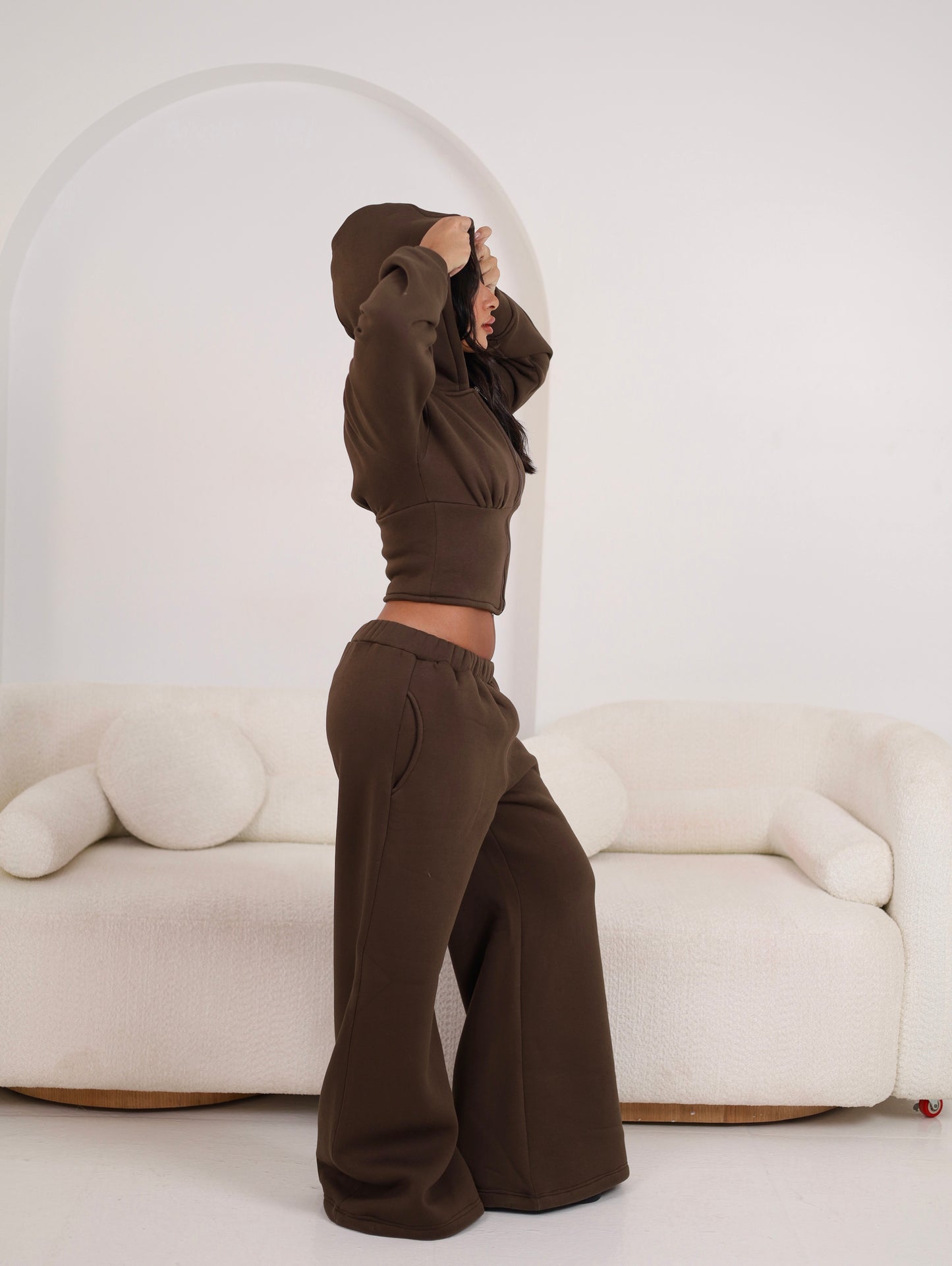 Wide Leg Sweatpants - Brown