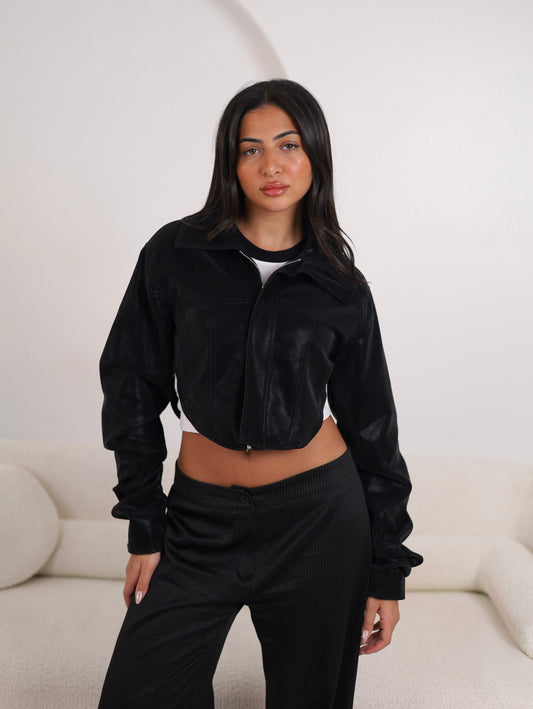 Corset Leather jacket - Black