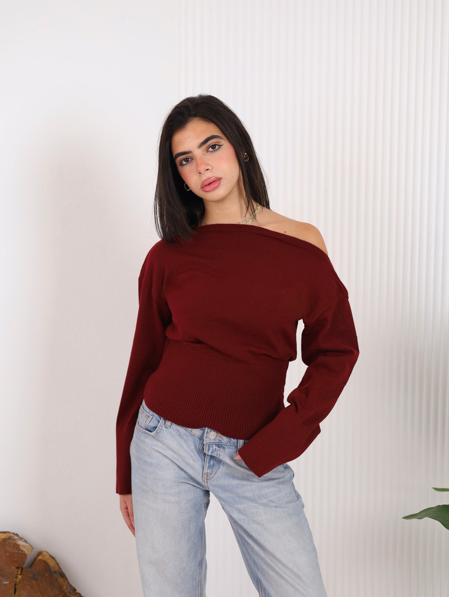Asymmetrical knit - Burgundy