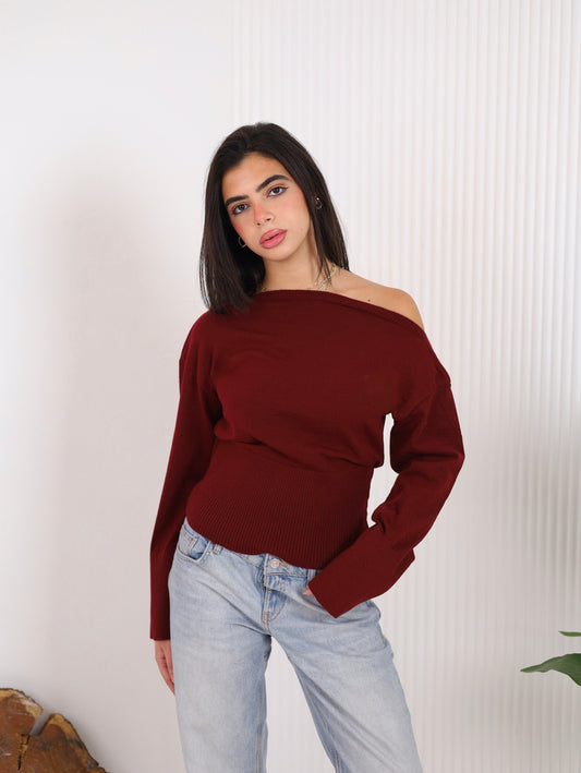 Asymmetrical knit - Burgundy