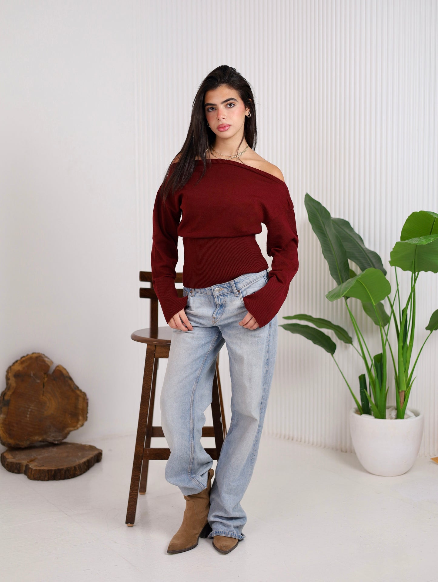 Asymmetrical knit - Burgundy