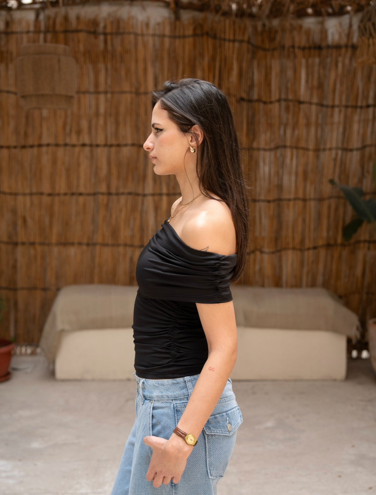 Black Off-Shoulder Drape