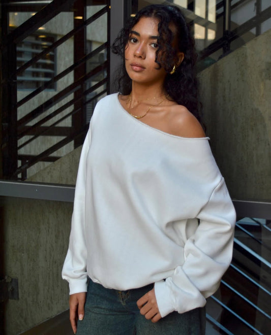 Off-shoulder Crewneck in Off-white